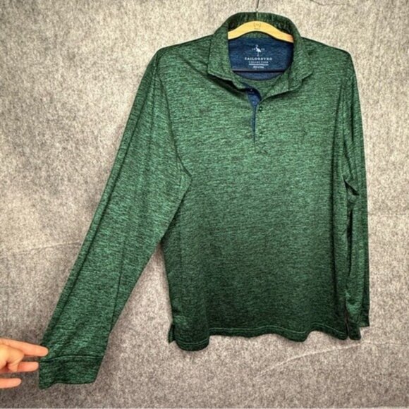 Tailorbyrd Other - TAILORBYRD Green Heathered Slubbed Long Sleeve‎ Polo- Sz L
